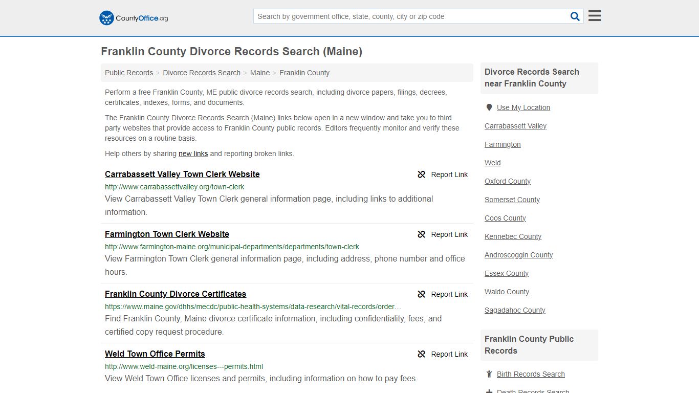 Divorce Records Search - Franklin County, ME (Divorce Certificates ...