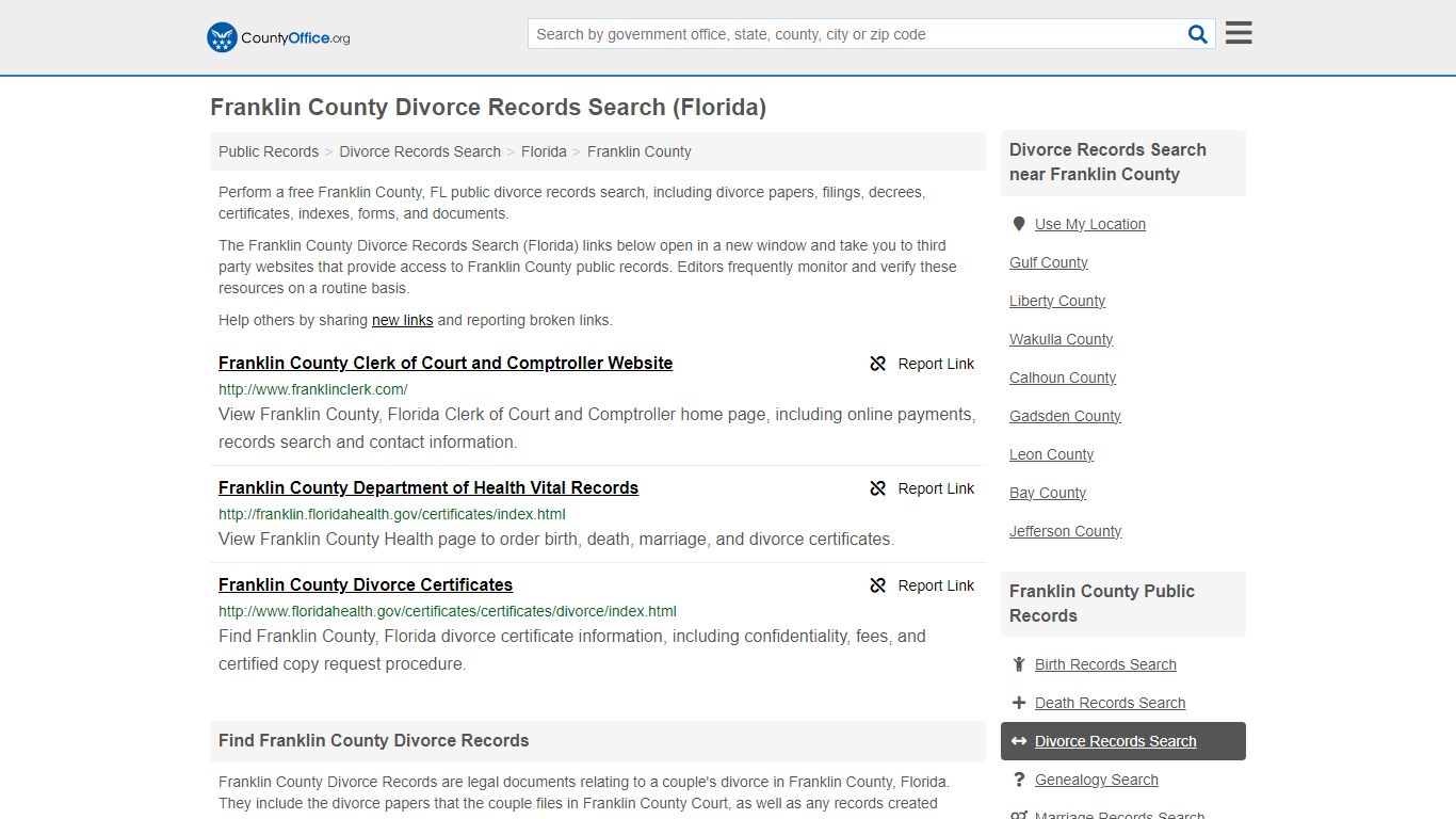 Divorce Records Search - Franklin County, FL (Divorce Certificates ...