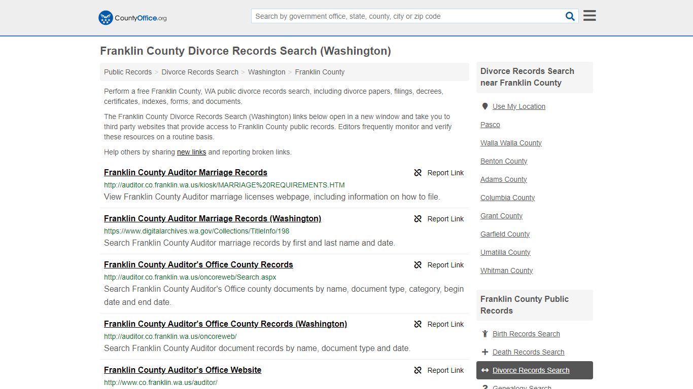 Franklin County Divorce Records Search (Washington)